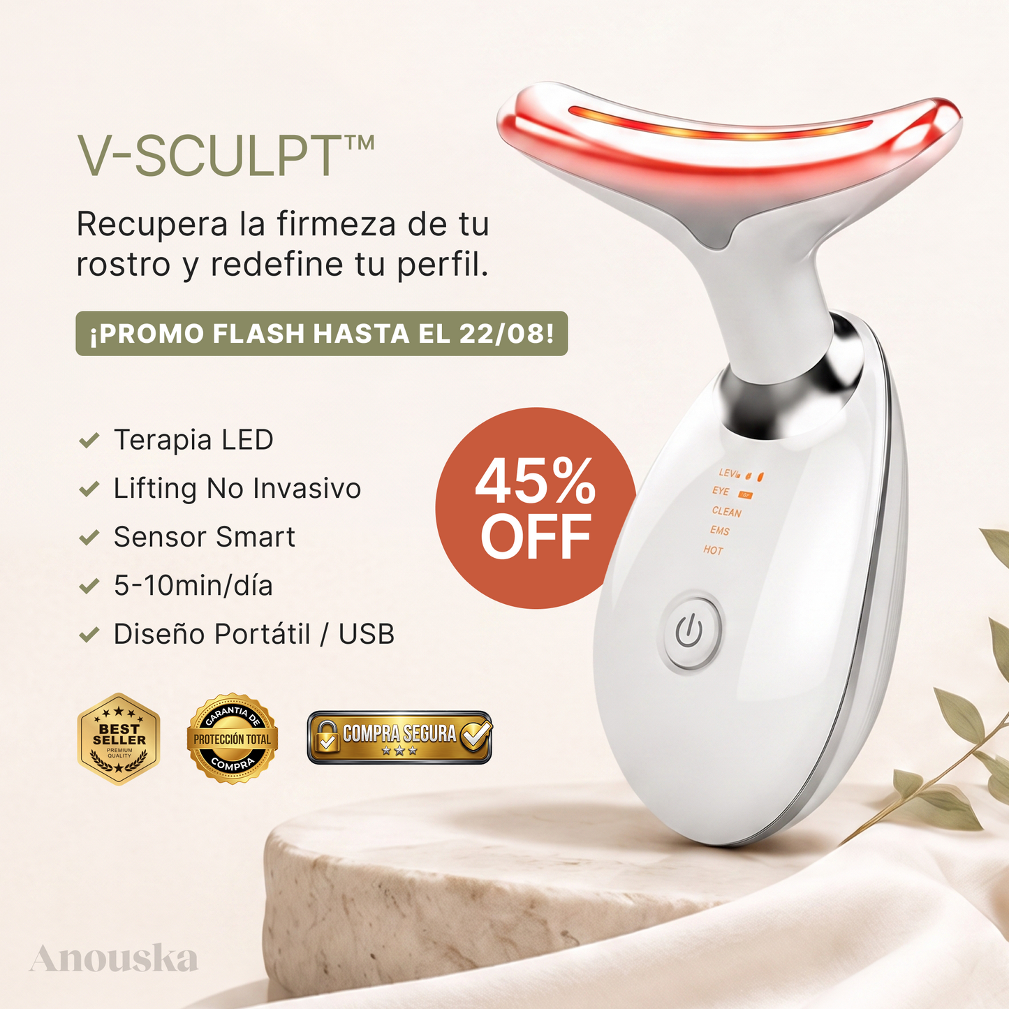 V-SCULPT™ | Masajeador térmico para perfilar el contorno, atenuar la papada y reafirmar la piel